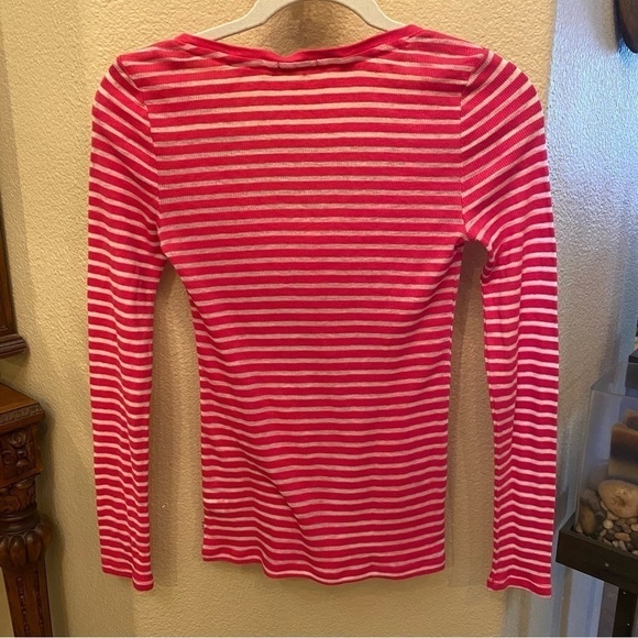 JUICY COUTURE Women Pink Striped Semi-Sheer Long Sleeve Top Size Small - Picture 7 of 10
